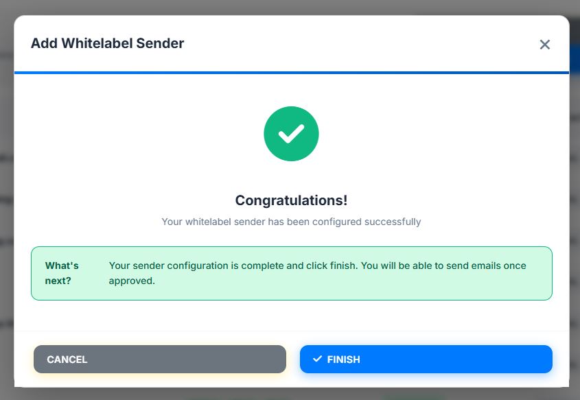 finish setup domain sender mailketing